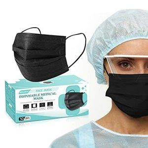 50 Black Disposable Medical Grade Face Masks - 3 Layer Protection New in Box